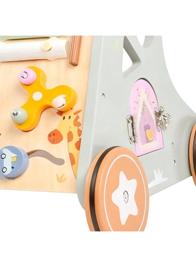 Wooden Baby Push Walker with Adjustable Handle and Smooth Wheels – Educational Walking Toy - Image 4